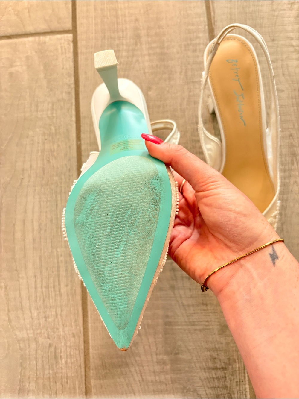 Betsey Johnson Ivory Beaded Pointed-Toe Slingback Heels - Picture 7 of 12